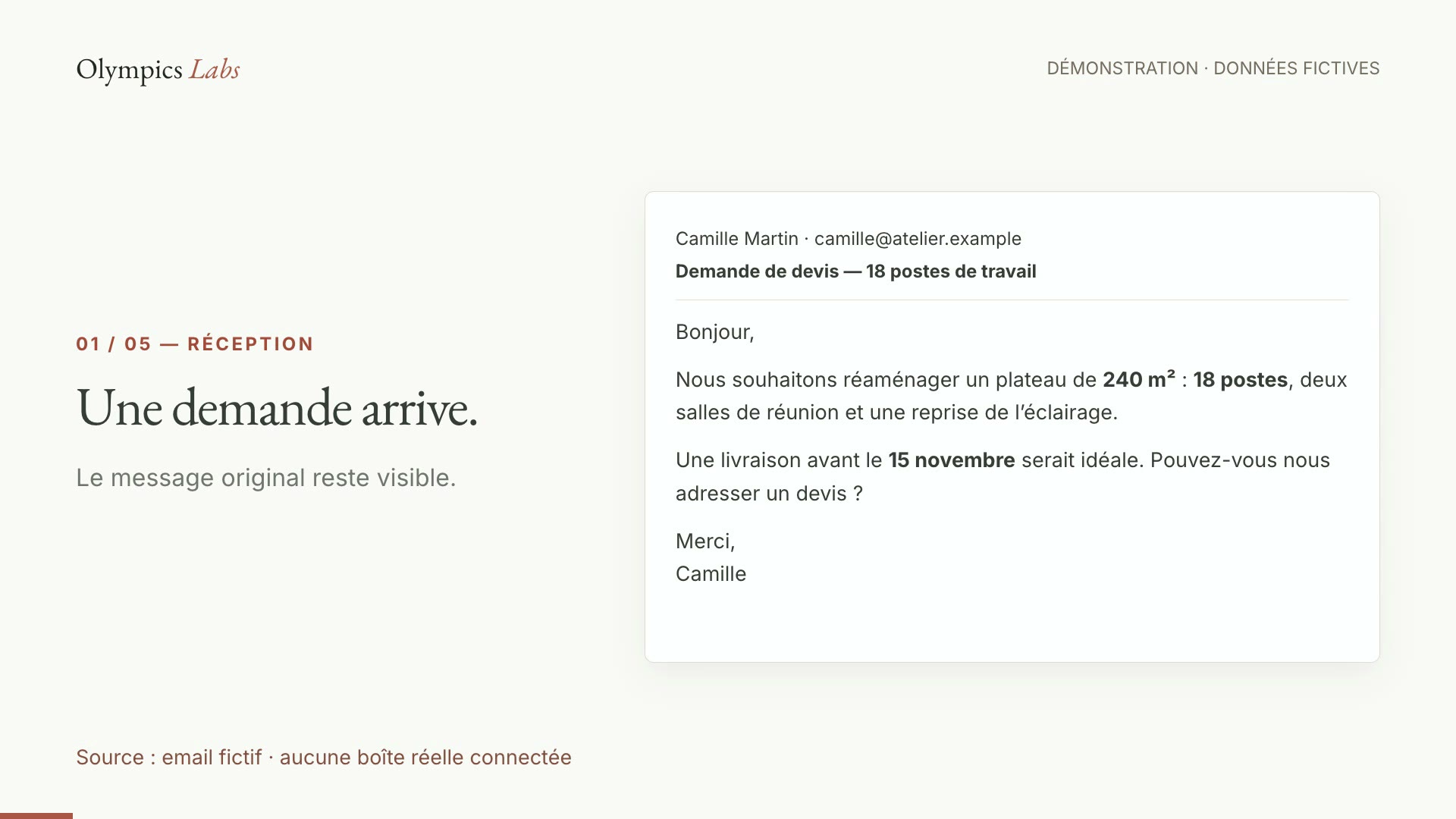 Démonstration d’une demande de devis reçue par email